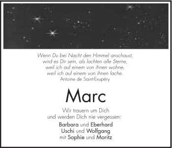 Traueranzeige von Marc Hasenmüller von Schwäbische Post