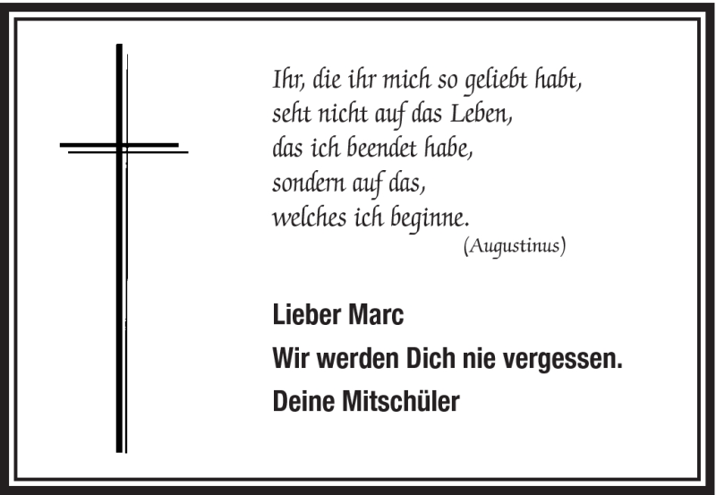  Traueranzeige für Marc Hasenmüller vom 27.10.2011 aus Schwäbische Post