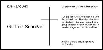 Traueranzeige von Gertrud Schößler von Schwäbische Post