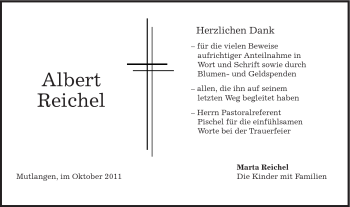 Traueranzeige von Albert Reichel von Gmünder Tagespost