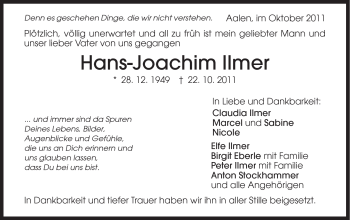 Traueranzeige von Hans-Joachim Ilmer von Schwäbische Post