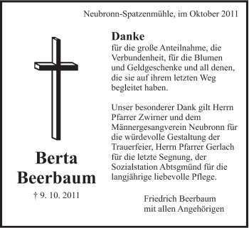 Traueranzeige von Berta Beerbaum von Schwäbische Post