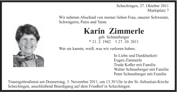 Traueranzeige von Karin Zimmerle von Gmünder Tagespost