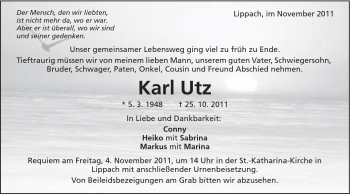 Traueranzeige von Karl Utz von Schwäbische Post