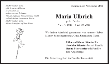 Traueranzeige von Maria Ulbrich von Gmünder Tagespost