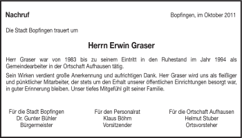 Traueranzeige von Graser Erwin von 082