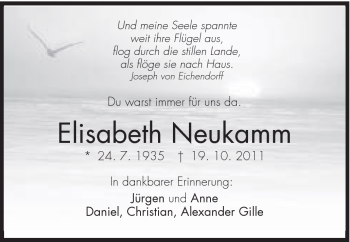 Traueranzeige von Elisabeth Neukamm von Schwäbische Post