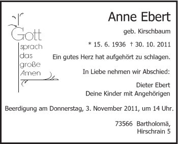 Traueranzeige von Anne Ebert von Gmünder Tagespost