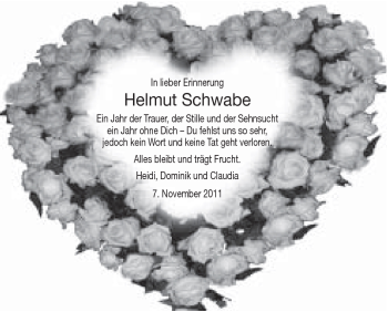 Traueranzeige von Helmut Schwabe von Schwäbische Post