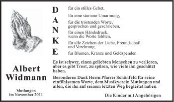 Traueranzeige von Albert Widmann von Gmünder Tagespost
