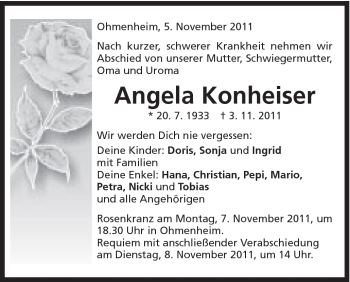 Traueranzeige von Angela Konheiser von Schwäbische Post