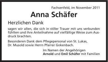 Traueranzeige von Anna Schäfer von Schwäbische Post