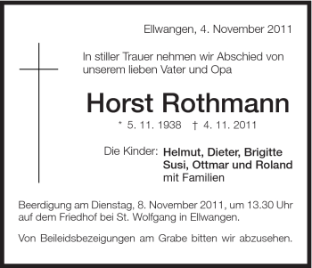 Traueranzeige von Horst Rothmann von Schwäbische Post