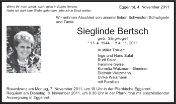 Traueranzeige von Sieglinde Bertsch von Schwäbische Post