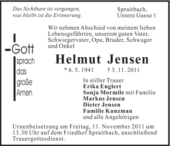 Traueranzeige von Helmut Jensen von Gmünder Tagespost