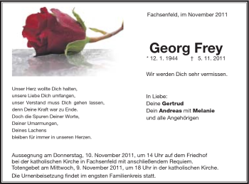 Traueranzeige von Georg Frey von Schwäbische Post