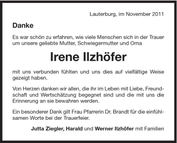 Traueranzeige von Irene Ilzhöfer von Schwäbische Post