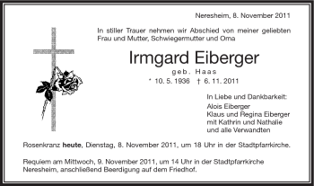 Traueranzeige von Irmgard Eiberger von Schwäbische Post