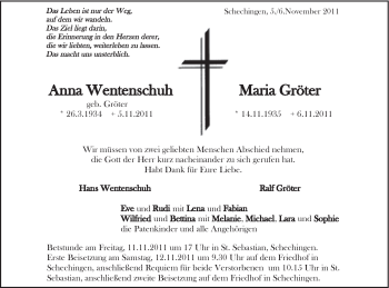 Traueranzeige von Anna Wentenschuh von Gmünder Tagespost