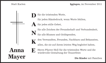 Traueranzeige von Anna Mayer von Gmünder Tagespost