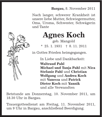Traueranzeige von Agnes Koch von Gmünder Tagespost