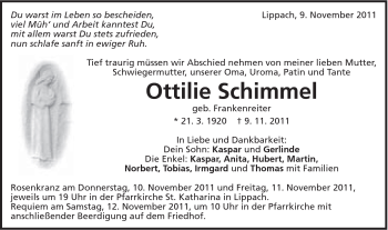 Traueranzeige von Ottilie Schimmel von Schwäbische Post