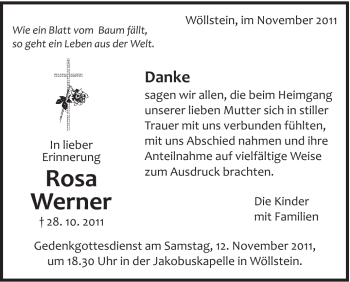 Traueranzeige von Rosa Werner von Schwäbische Post