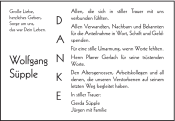 Traueranzeige von Wolfgang Süpple von Schwäbische Post