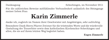 Traueranzeige von Karin Zimmerle von Gmünder Tagespost
