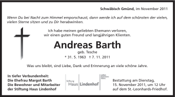 Traueranzeige von Andreas Barth von Gmünder Tagespost