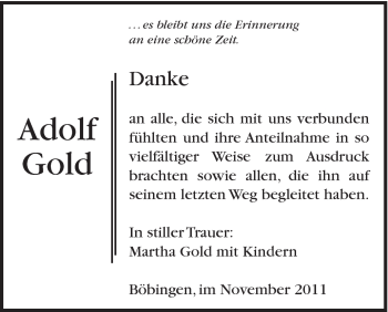Traueranzeige von Adolf Gold von Gmünder Tagespost