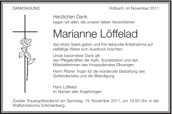 Traueranzeige von Marianne Löffelad von Schwäbische Post