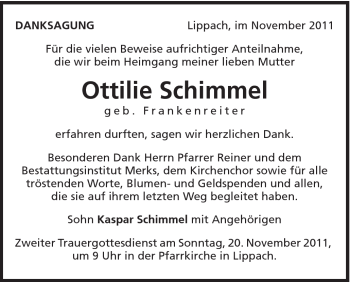 Traueranzeige von Ottilie Schimmel von Schwäbische Post