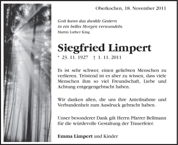 Traueranzeige von Siegfried Limpert von Schwäbische Post