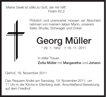 Traueranzeige von Georg Müller von Schwäbische Post