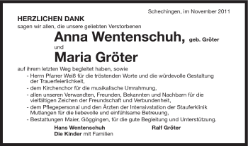 Traueranzeige von Anna Wentenschuh von Gmünder Tagespost