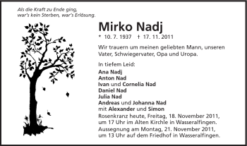 Traueranzeige von Mirko Nadj von Schwäbische Post