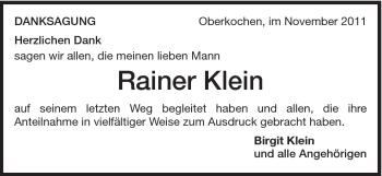 Traueranzeige von Rainer Klein von Schwäbische Post