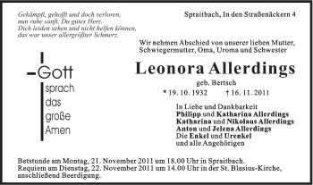 Traueranzeige von Leonora Allerdings von Gmünder Tagespost