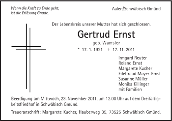 Traueranzeige von Gertrud Ernst von 020