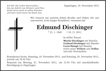 Traueranzeige von Edmund Dischinger von Schwäbische Post