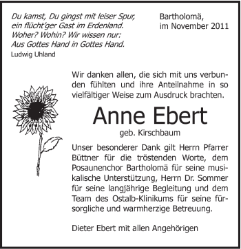 Traueranzeige von Anne Ebert von Gmünder Tagespost