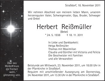 Traueranzeige von Herbert Reissmüller von Gmünder Tagespost