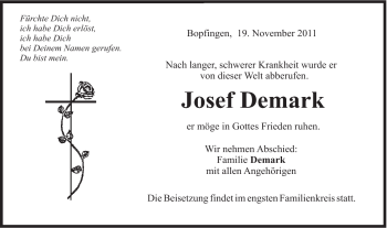 Traueranzeige von Josef Demark von Schwäbische Post