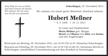Traueranzeige von Hubert Meßner von Gmünder Tagespost