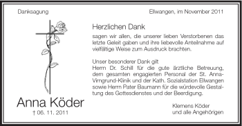 Traueranzeige von Anna Köder von Schwäbische Post