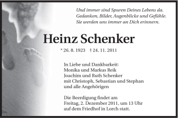 Traueranzeige von Heinz Schenker von Gmünder Tagespost