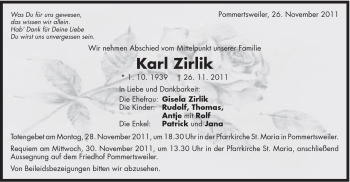 Traueranzeige von Karl Zirlik von Schwäbische Post