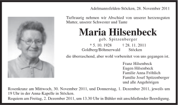 Traueranzeige von Maria Hilsenbeck von Schwäbische Post