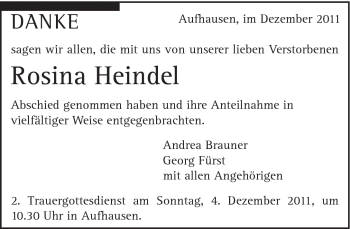 Traueranzeige von Rosina Heindel von 082